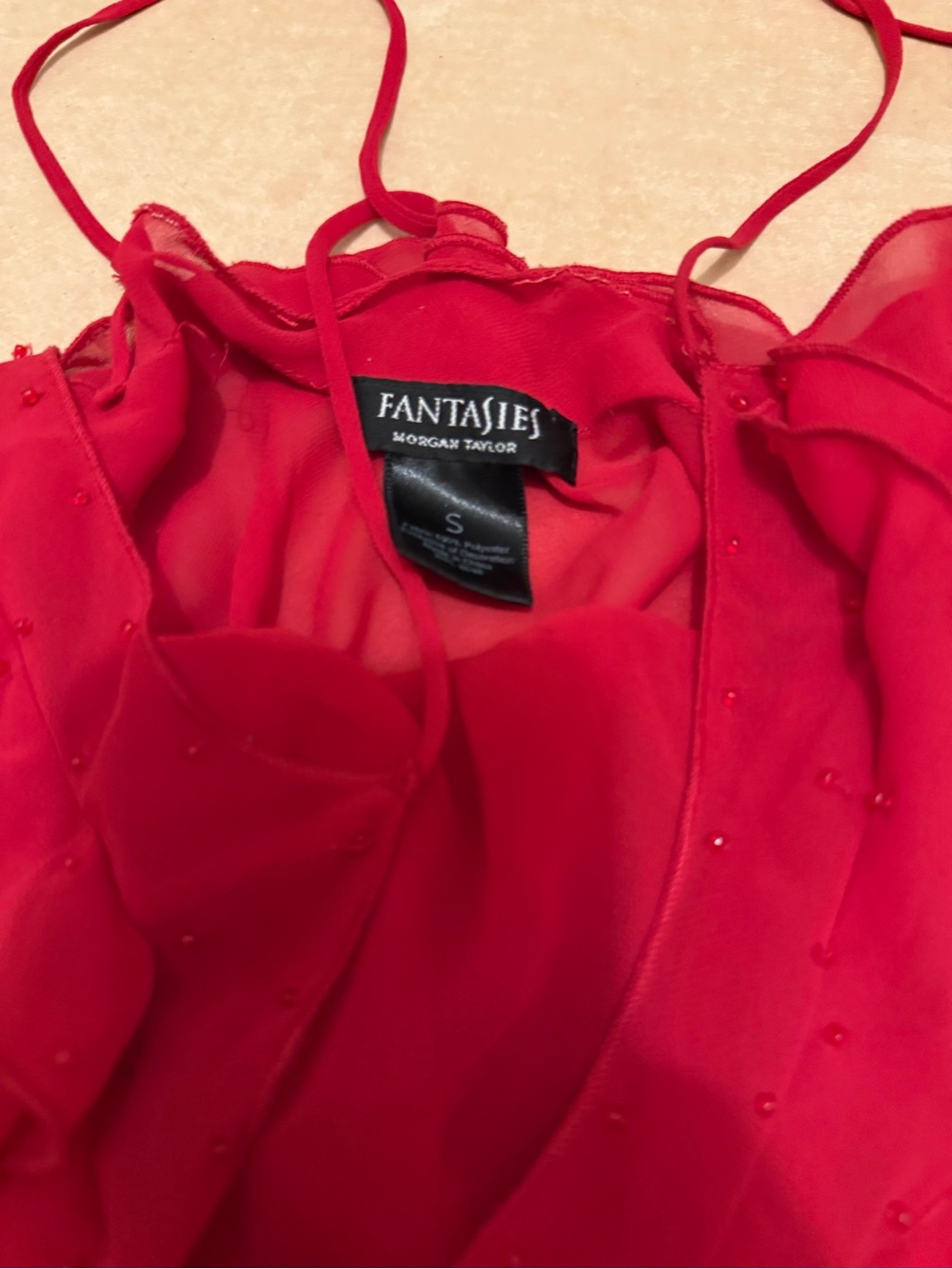 Red Spaghetti Strap Ruffle Slip Dress - Picture 4 of 7
